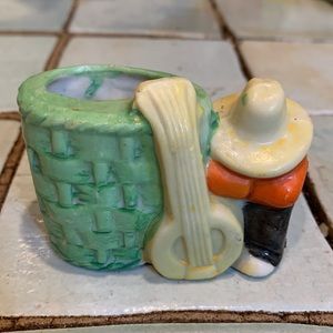 Vintage Figure with Sombrero with Basket and Guitar Ceramic Toothpick Holder